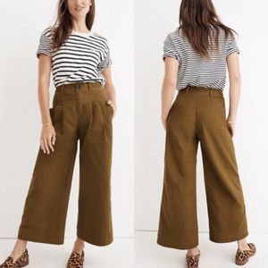 Madewell Olive Pleated Wide Leg Pants